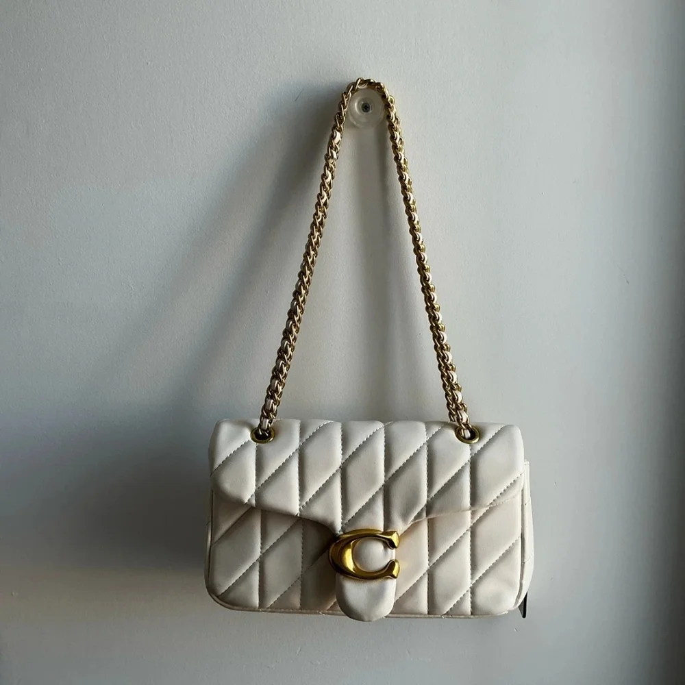 Coach Tabby Cream Quilted Leather Bronze Gold Harware Shoulder Bag Purse - Picture 8 of 16